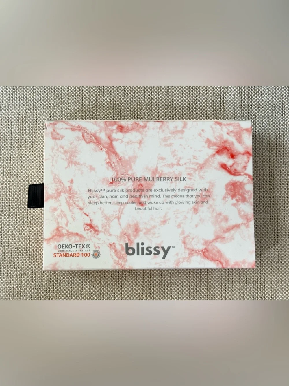 Blissy 100% Mulberry Silk Sleeping Mask Rose White Marble with Travel Bag